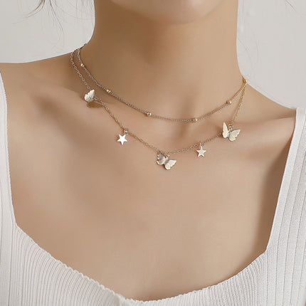 Multi-layer butterfly Pendant Choker Necklace