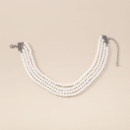 Boho Multi Layered Pearl Choker Necklace