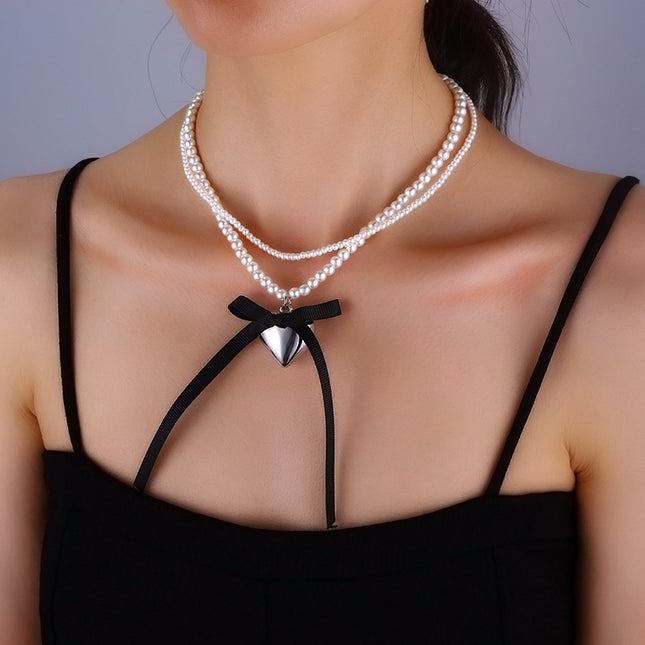 Multi-layer love Pearl Bow Necklace - FASHION SHEGOODS LLC
