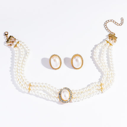 Vintage Oval Rhinestone Bridal Pearl Necklace Style Dress Wedding Set