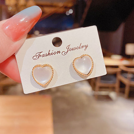Opal Heart Stud Earrings - FASHION SHEGOODS LLC