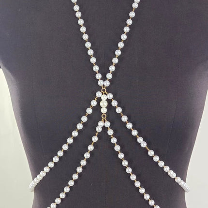 Double Layer Cross White Pearl Waist Chain for Women
