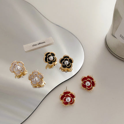 Pearl Camellia Flower Earrings - FASHION SHEGOODS LLC