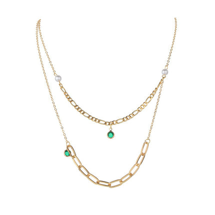 Multi Layer Necklace Crystal Stone Tassel Pendant