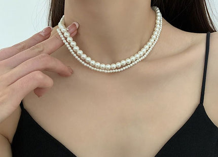Faux Pearl Strand Layered Choker Bridal Necklace Wedding Jewelry
