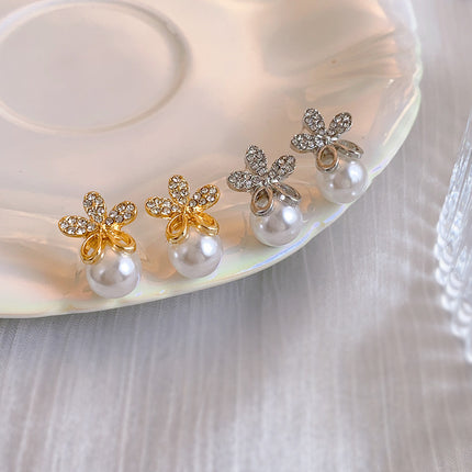 Five-Petal Flower Pearl Drop Earrings - FASHION SHEGOODS LLC