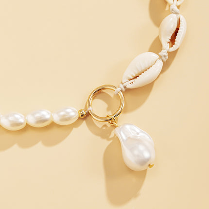 Beach White Irregular Baroque Pearl Pendant Shell Bead Necklace