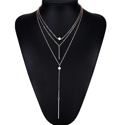 Multi-Layer Tassel Charm Bar Choker Necklace