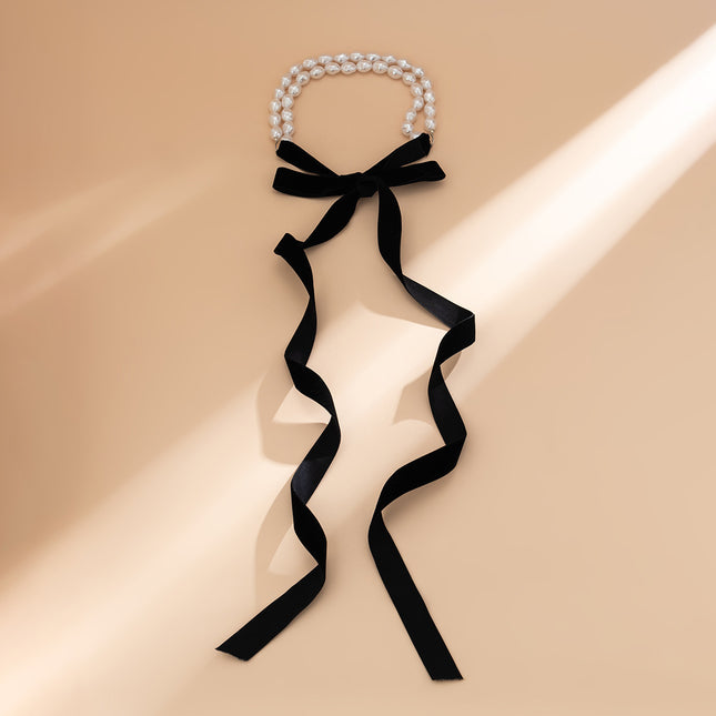 Long Black Velvet Ribbon Bow Choker - FASHION SHEGOODS LLC