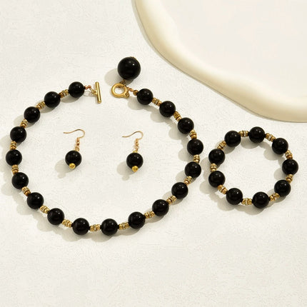 Retro Beaded Pearl Necklace Bracelet Earrings Jewelry Set