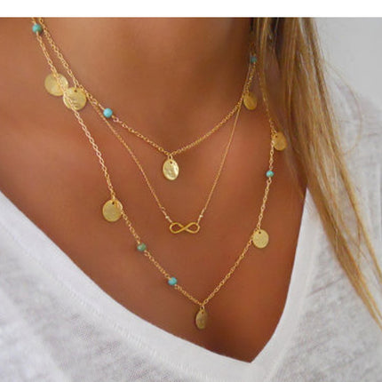 Round Sequin Turquoise Beads Pendant Necklace