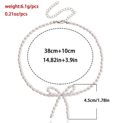 Pearl Chain Bow Knot Pendant Pearl Choker Necklace - FASHION SHEGOODS LLC