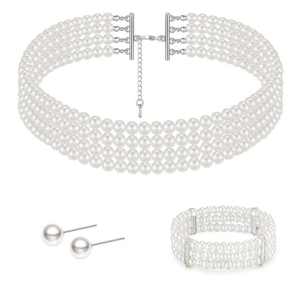 Layered Choker Pearl Necklaces Jewelry Set - FASHION SHEGOODS LLC
