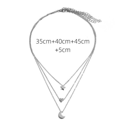 Chain Moon Star Heart Necklace Women Multi Layer Chains