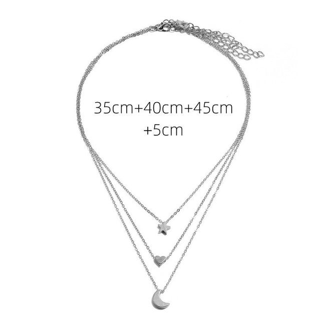 Chain Moon Star Heart Necklace Women Multi Layer Chains