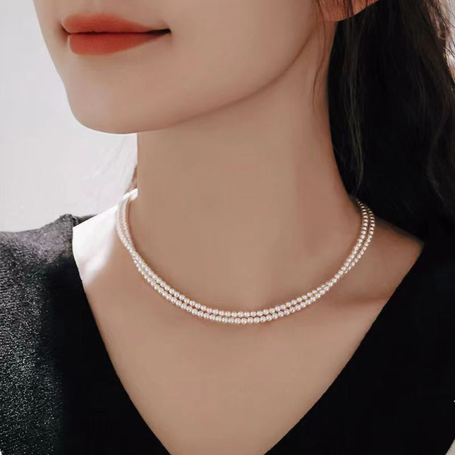 Vintage Double Layer Baroque Imitation Pearl Bead Necklace Choker