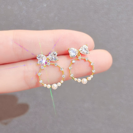 Elegant Vintage Rhinestone Bow Drop Earrings