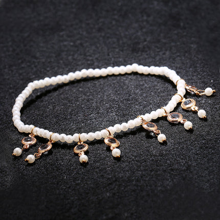 Summer Pearl Beaded Anklets Boho Crystal Tassel Ankle Bracelets