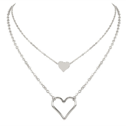 Heart Pendant Double Layer Chains Necklaces