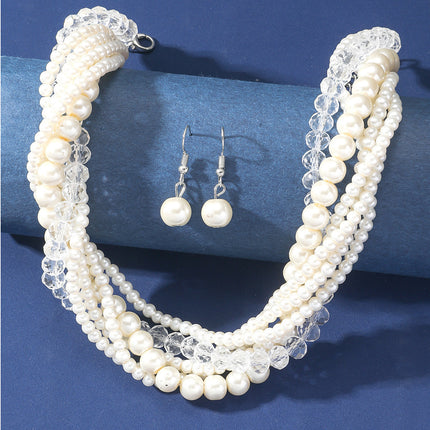 Multi Layered Pearl Crystal Beads Choker Collar Necklace - FASHION SHEGOODS LLC