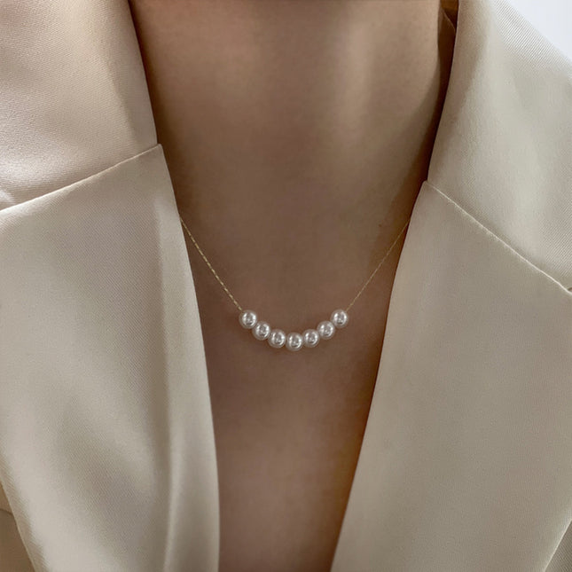 White Pearl Bead Necklace Chain Grey Beaded