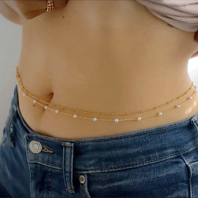 Pearl Butterfly Double Waist Chain Fashion Jewelry