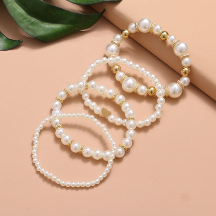 Imitation Pearl White Beaded Bracelet Set