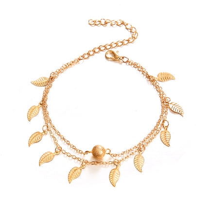 Beach Leaf Shape Layered Tassel Foot Chain