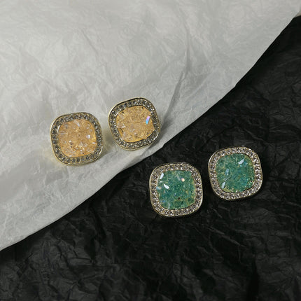 Geometric Square Crystal Studs Earrings - FASHION SHEGOODS LLC