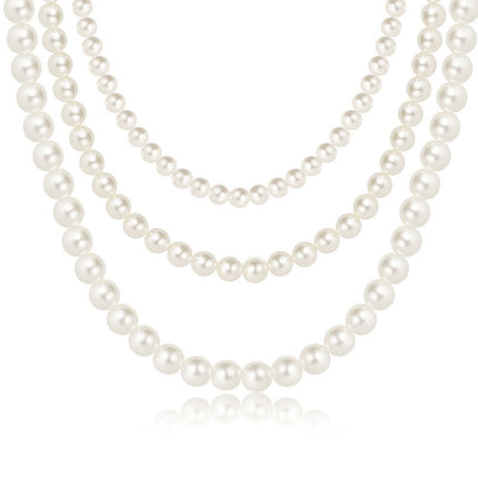 Elegant Synthetic Pearl Triple Multi Layer Choker Necklace
