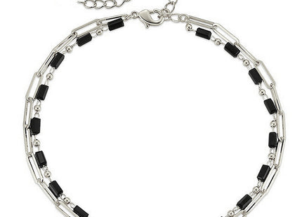 Beach Black Crystal Anklet Chain Layer Beaded Foot Bracelet