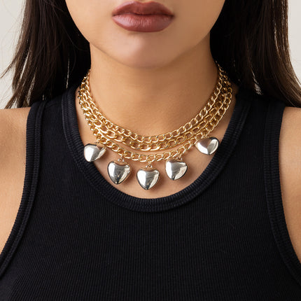 Multilayer Big Peach Heart Pendant Necklace - FASHION SHEGOODS LLC