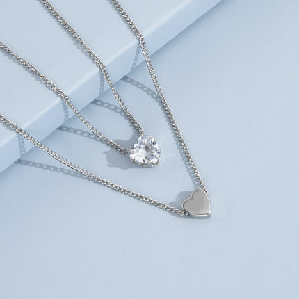 Pearl Heart Pendant Necklace Chain Choker Double Layer