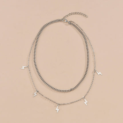 Layer Chain Lightning Pendant Choker Necklace - FASHION SHEGOODS LLC