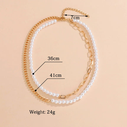 Layer Pearl Chain Half Necklace Choker - FASHION SHEGOODS LLC