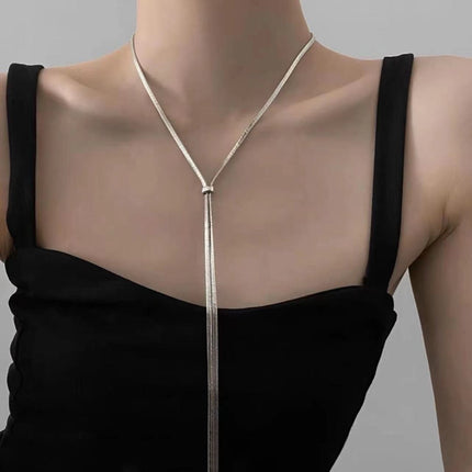 Layering Necklaces Blade Flat Snake Chain Choker Long Tassel - FASHION SHEGOODS LLC