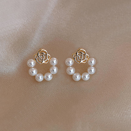 Hollow Rose Pearl Women Earrings - FASHION SHEGOODS LLC