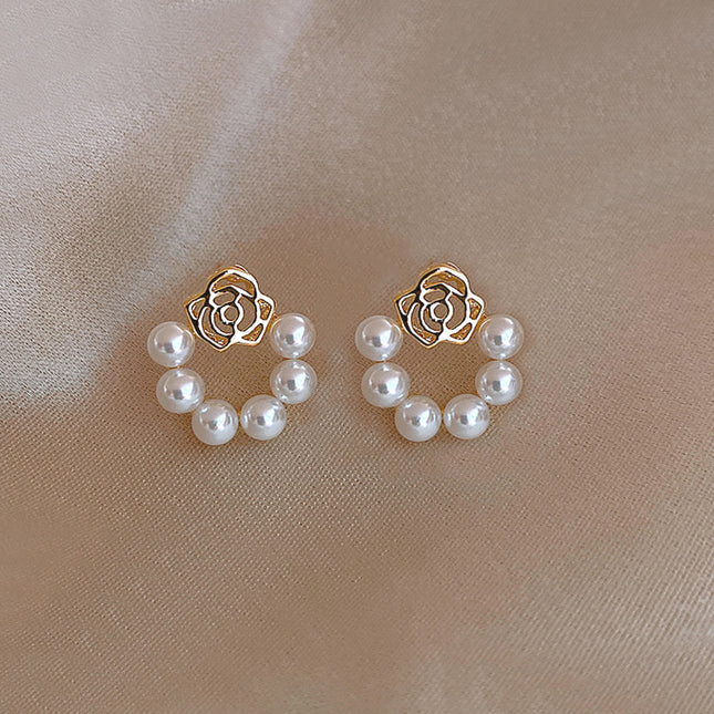 Hollow Rose Pearl Women Earrings - FASHION SHEGOODS LLC