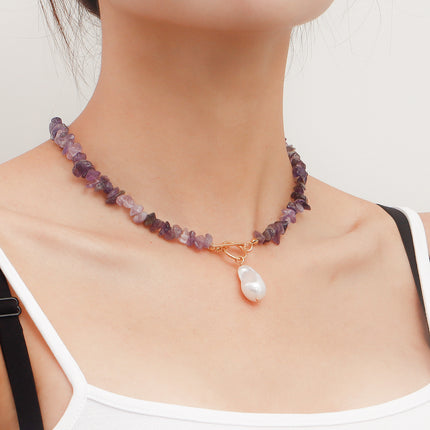 Natural Gravel Gemstone OT Buckle Necklace