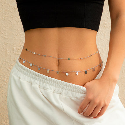 Metallic Sequin Silver Belly Waist Chain