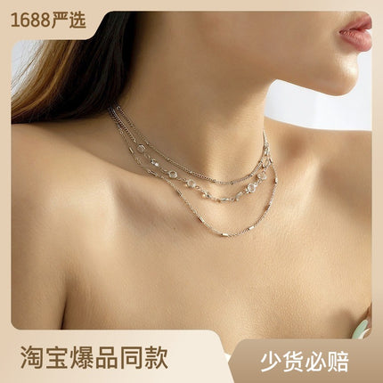 Crystal Layered Paperclip Chain Necklaces Choker