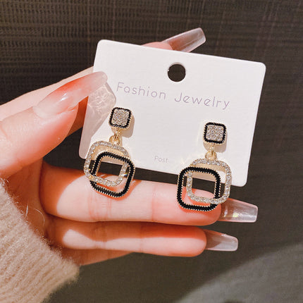 Geometry Rhinestone Square Pendant Earrings - FASHION SHEGOODS LLC