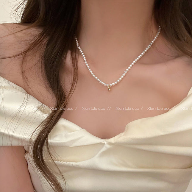 Vintage Style Simple Pearl Chain Choker Necklace for Women
