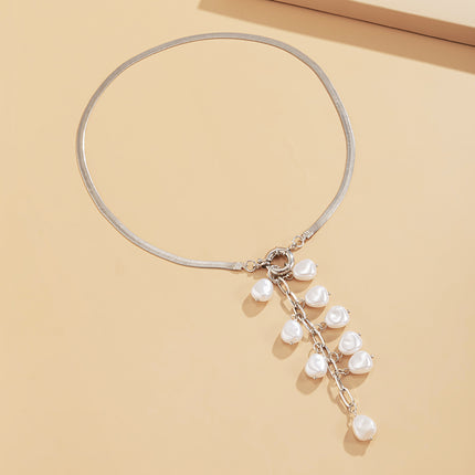 Snake Chain Necklace Retro Pearl Tassel