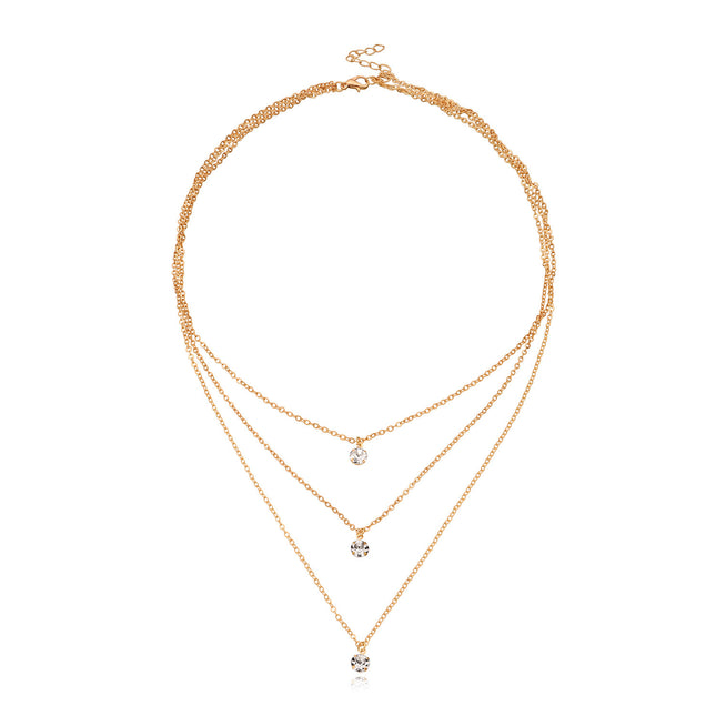 Layer Chain Zircon Pendant Necklace