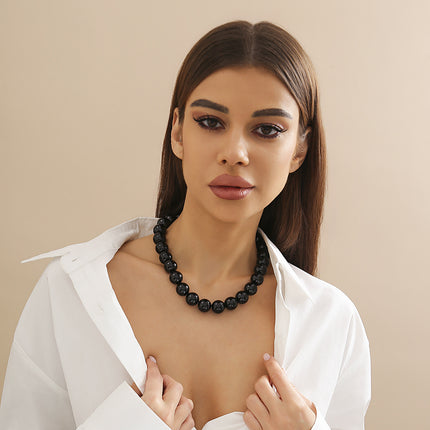 Punk Smooth Big Round Beads Strand Necklace for Women