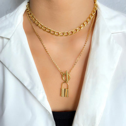 Heart Star Charm Paperclip Chain Choker Necklace Layered Lock Pendant - FASHION SHEGOODS LLC