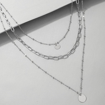 Geometric Pendant Round Three layer Necklace - FASHION SHEGOODS LLC