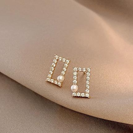 Rhinestone square Pearl Earrings