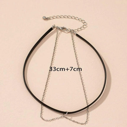 Girl Short Choker Necklace Elegant Leather Rope